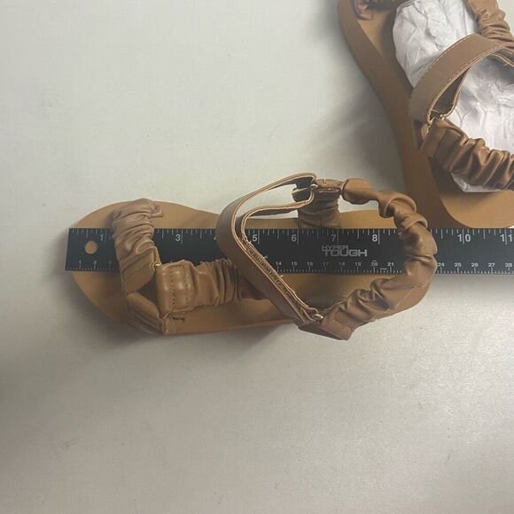 SHOEDAZZLE Taneisa Women’s Rusched Strap Wedge Sandal Size 5.5 Tan - Picture 7 of 9